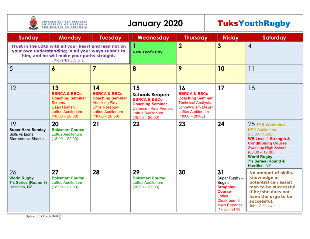 January 2020 Tuksyouthrugby