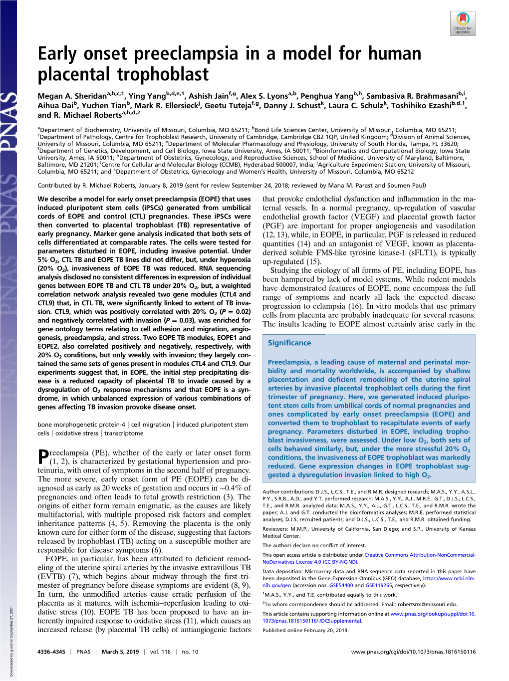 Early Onset Preeclampsia in a Model for Human Placental Trophoblast