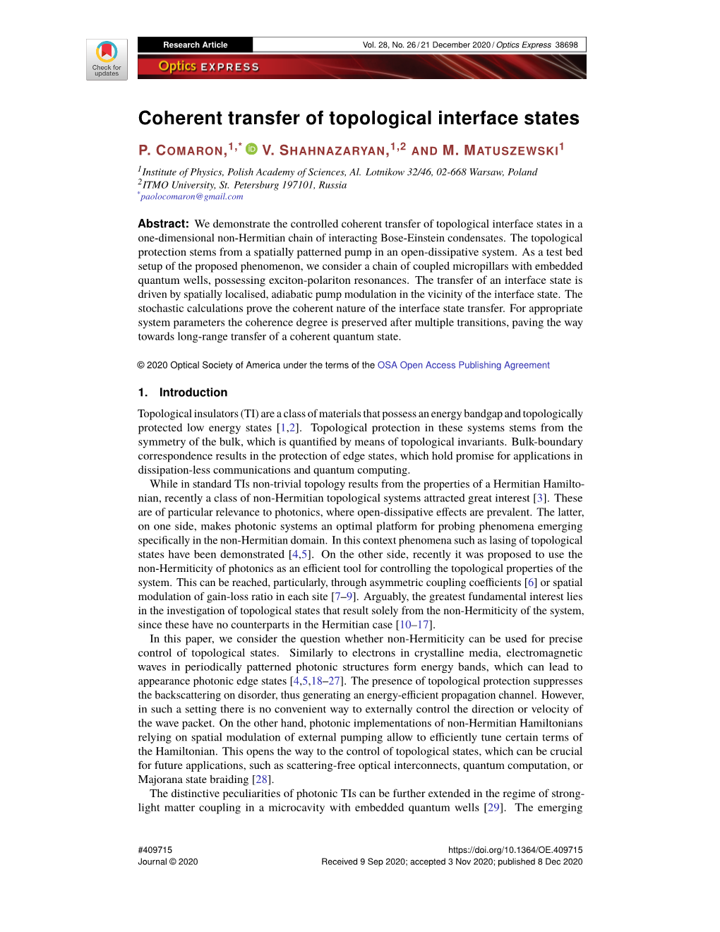 Coherent Transfer of Topological Interface States