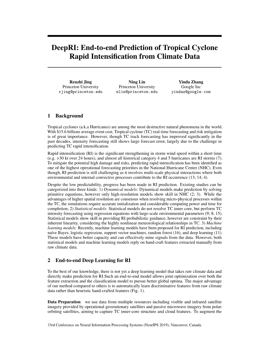 End-To-End Prediction of Tropical Cyclone Rapid Intensification From