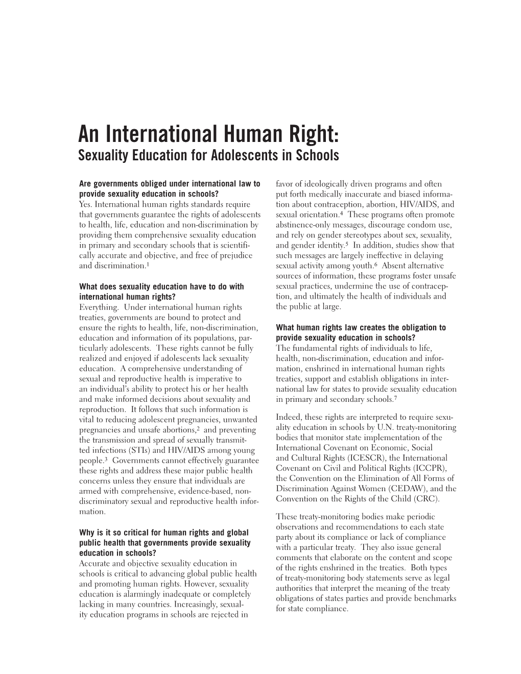 An International Human Right: Sexuality Education for Adolescents in Schools