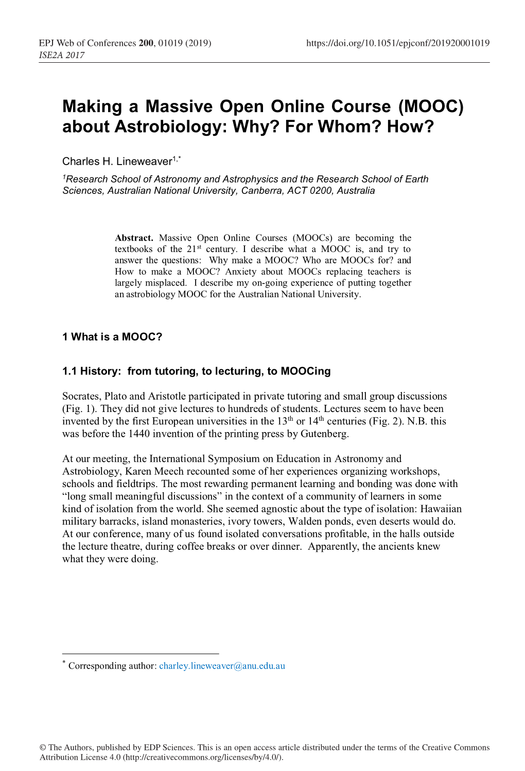 Making a Massive Open Online Course (MOOC) About Astrobiology: Why? for Whom? How?