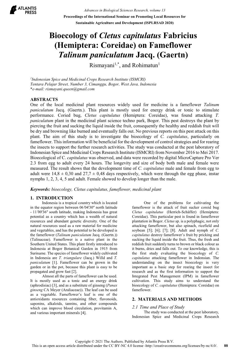 On Fameflower Talinum Paniculatum Jacq. (Gaertn) Rismayani1,*, and Rohimatun1