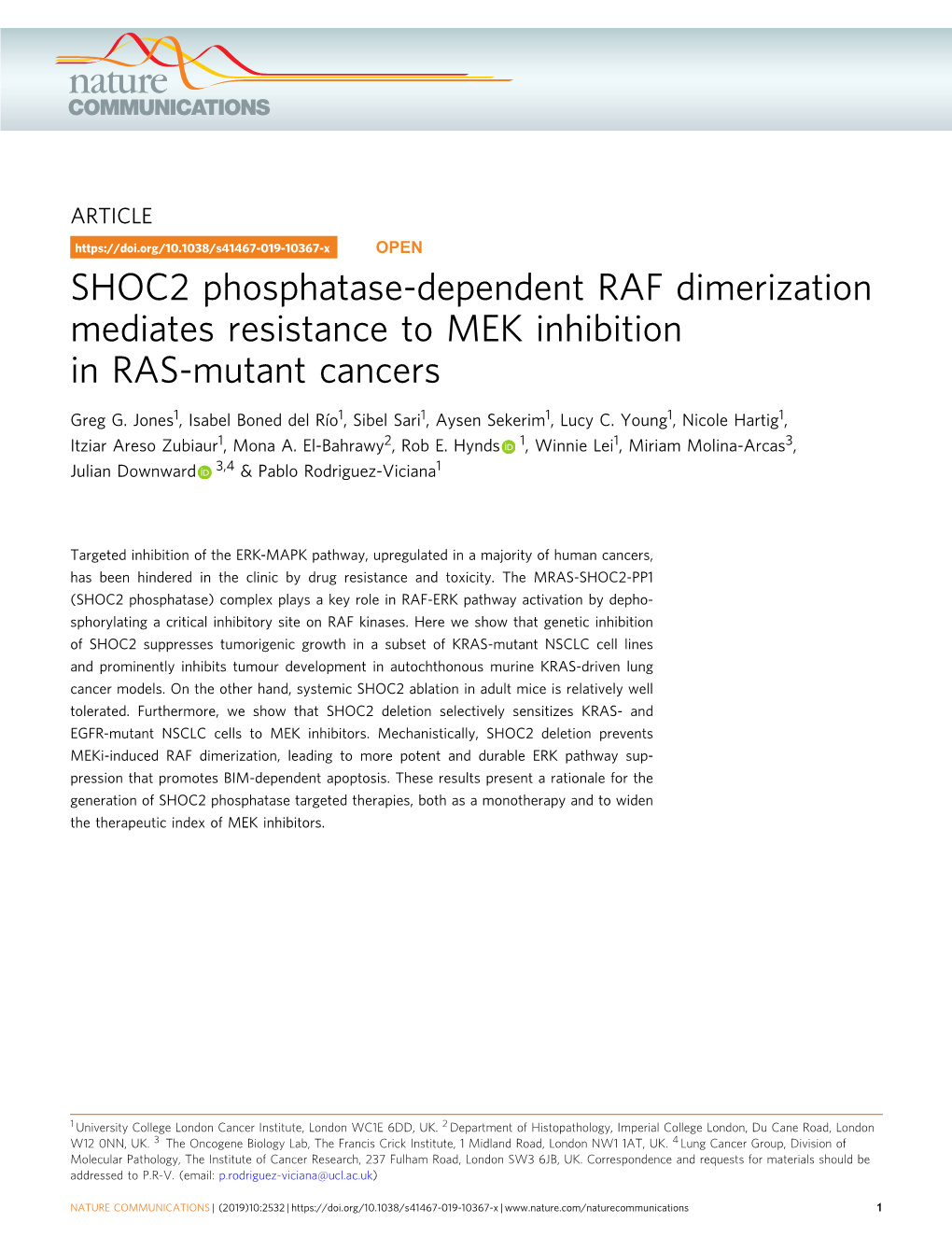 SHOC2 Phosphatase-Dependent RAF Dimerization Mediates Resistance to MEK Inhibition in RAS-Mutant Cancers