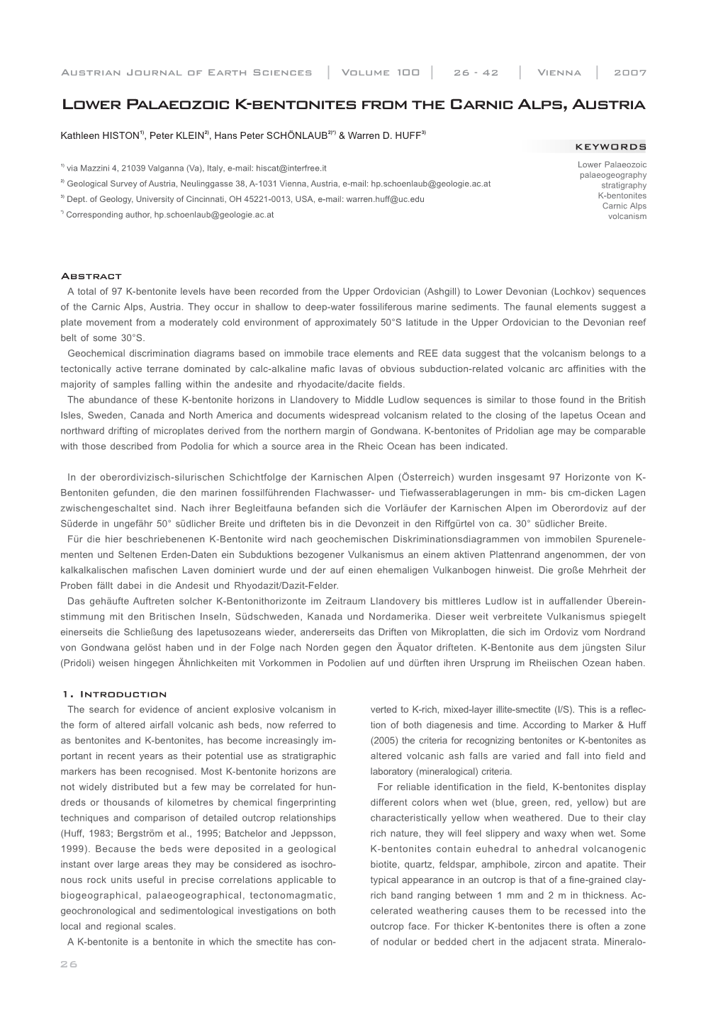 Lower Palaeozoic K-Bentonites from the Carnic Alps, Austria