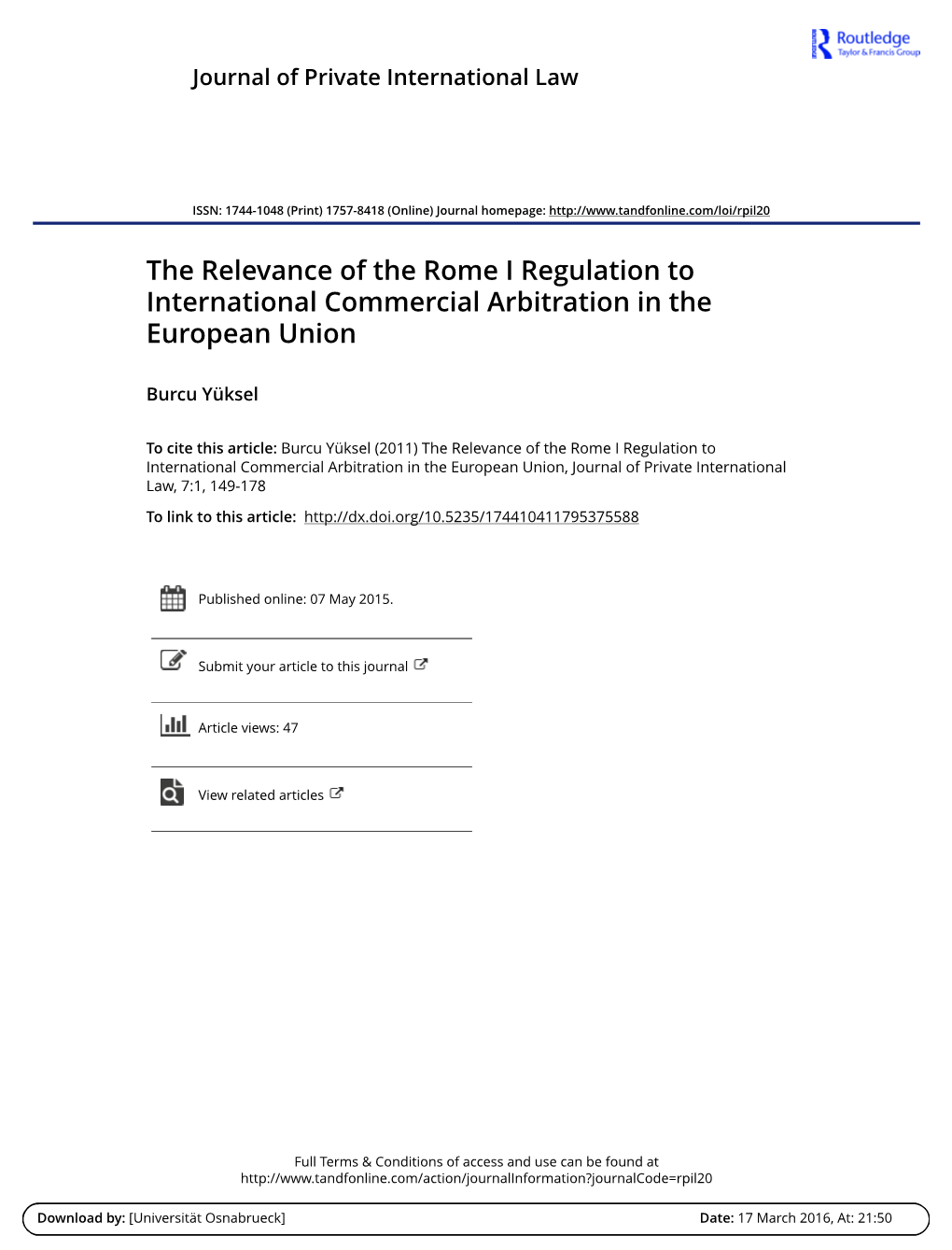 The Relevance of the Rome I Regulation to International Commercial Arbitration in the European Union