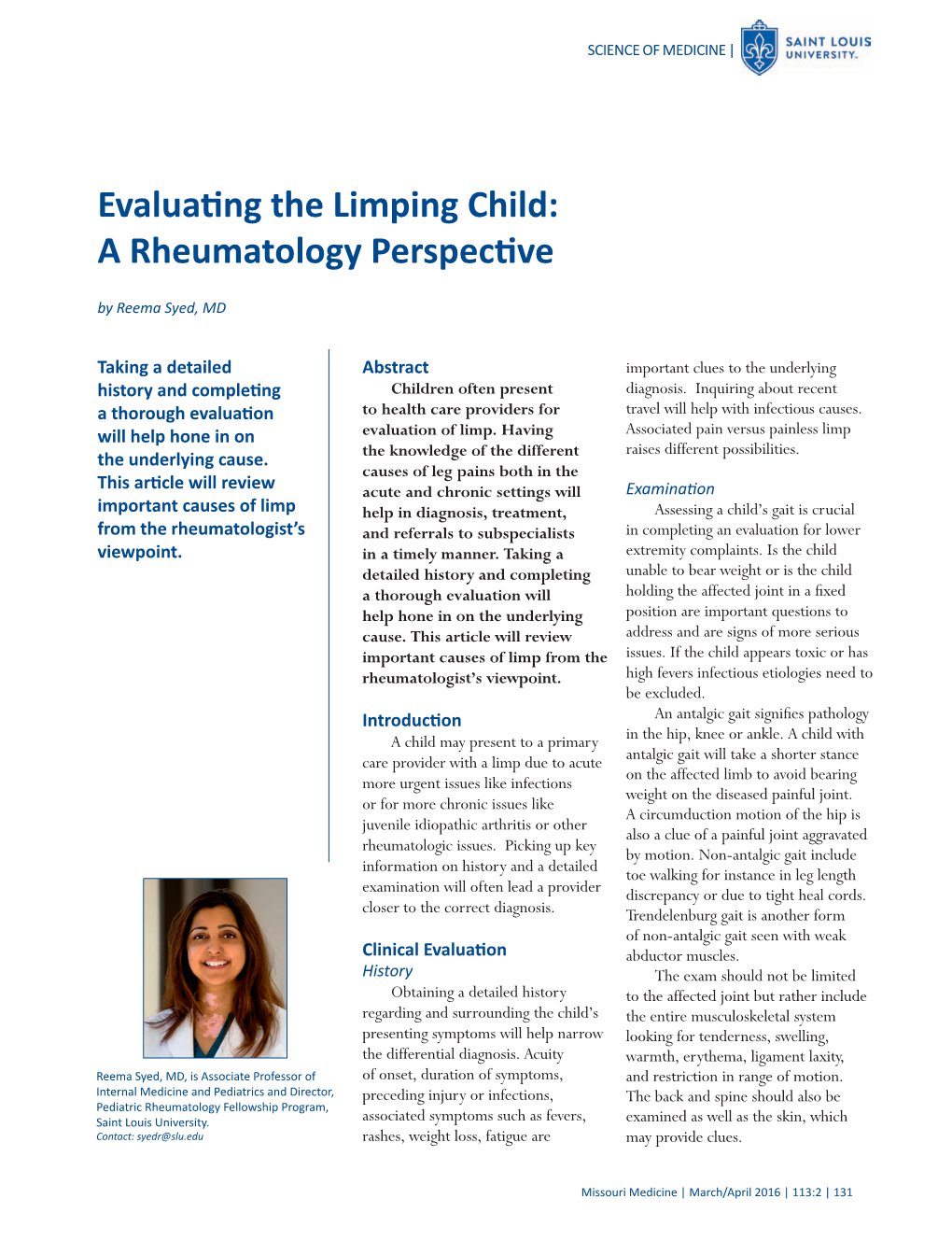 Evaluating the Limping Child: a Rheumatology Perspective