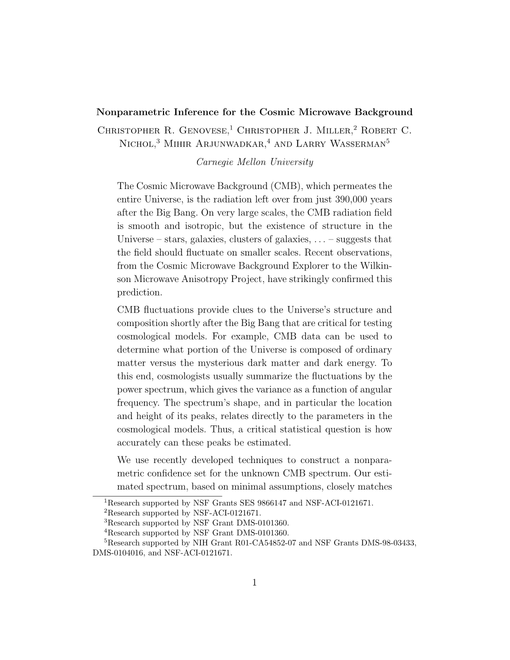 Nonparametric Inference for the Cosmic Microwave Background Christopher R