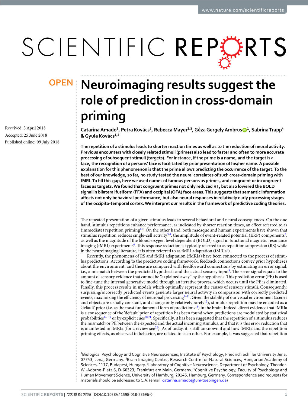 Neuroimaging Results Suggest the Role of Prediction in Cross-Domain Priming