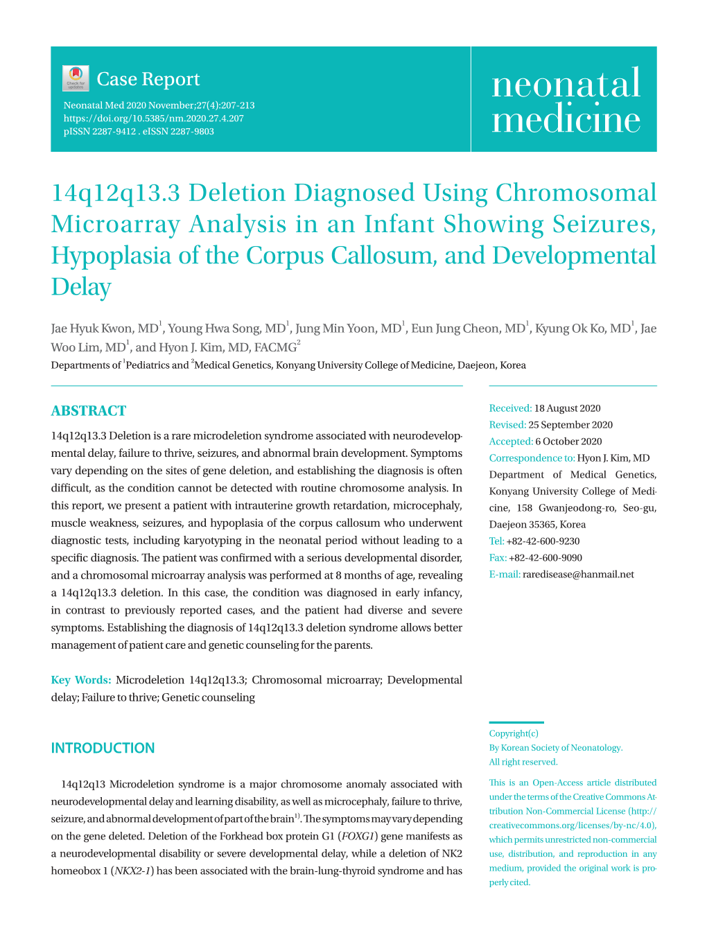 14Q12q13.3 Deletion Diagnosed Using Chromo Somal Microarray