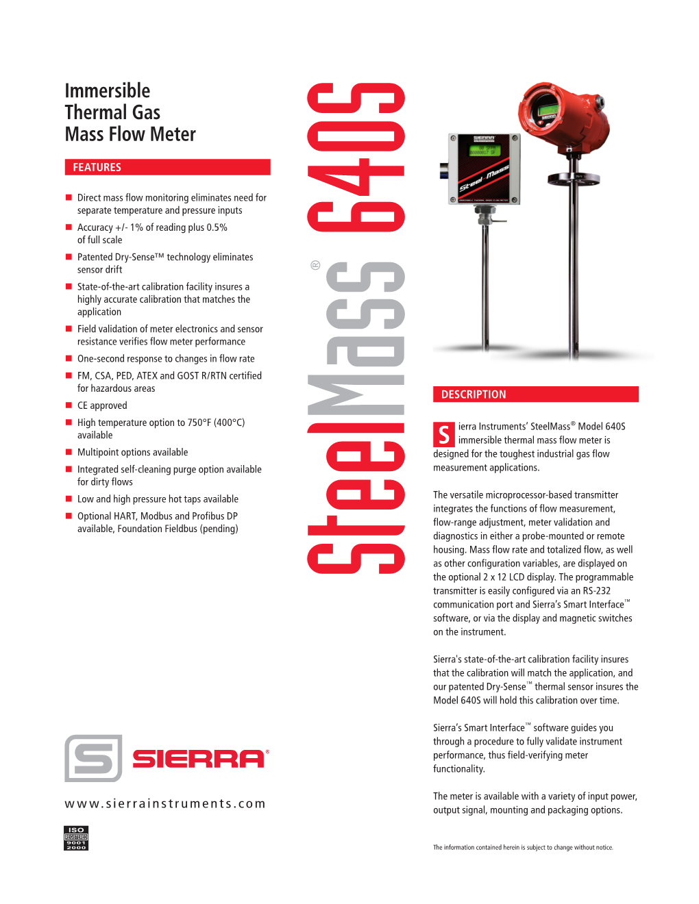 Immersible Thermal Gas Mass Flow Meter