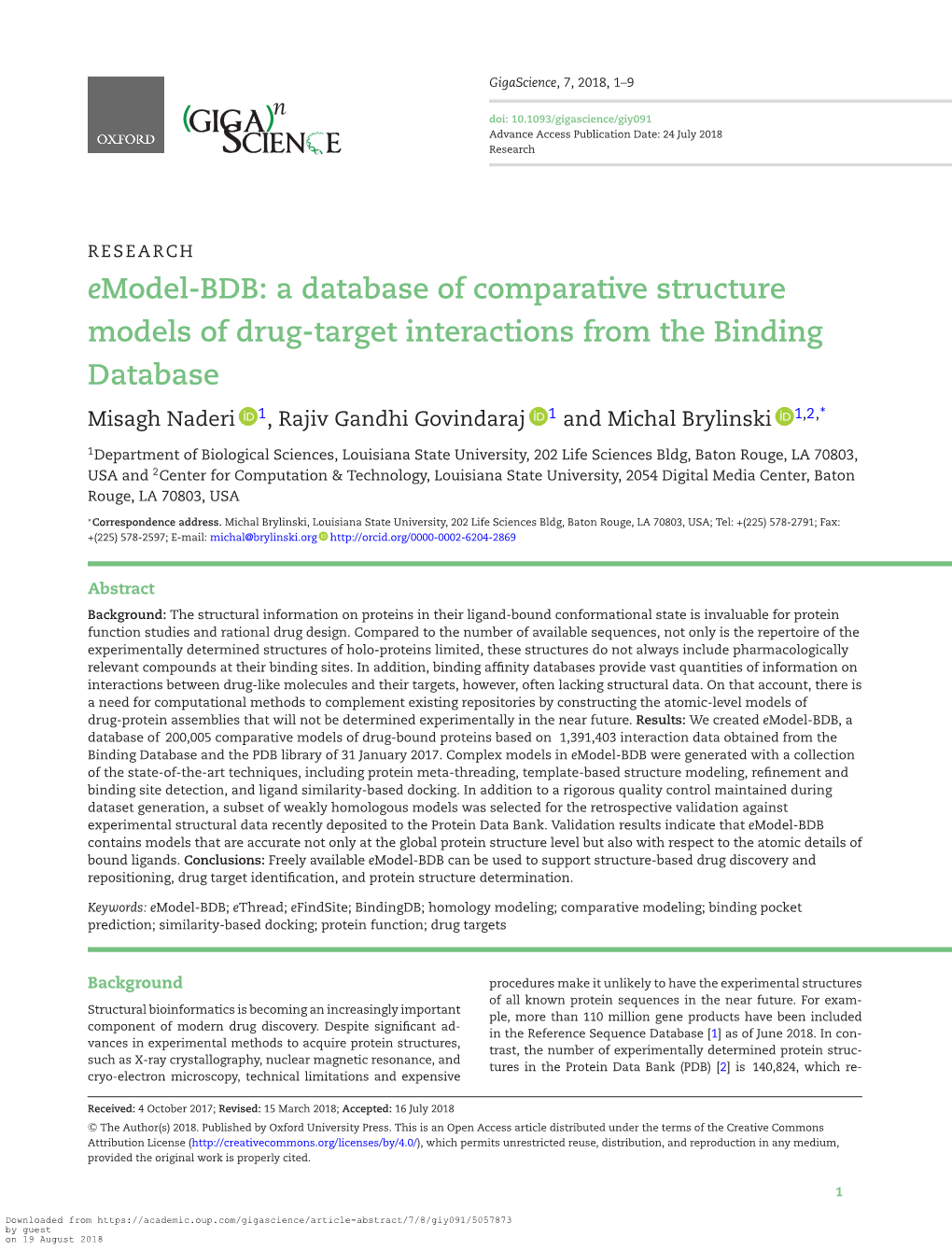 Emodel-BDB: a Database of Comparative Structure Models Of