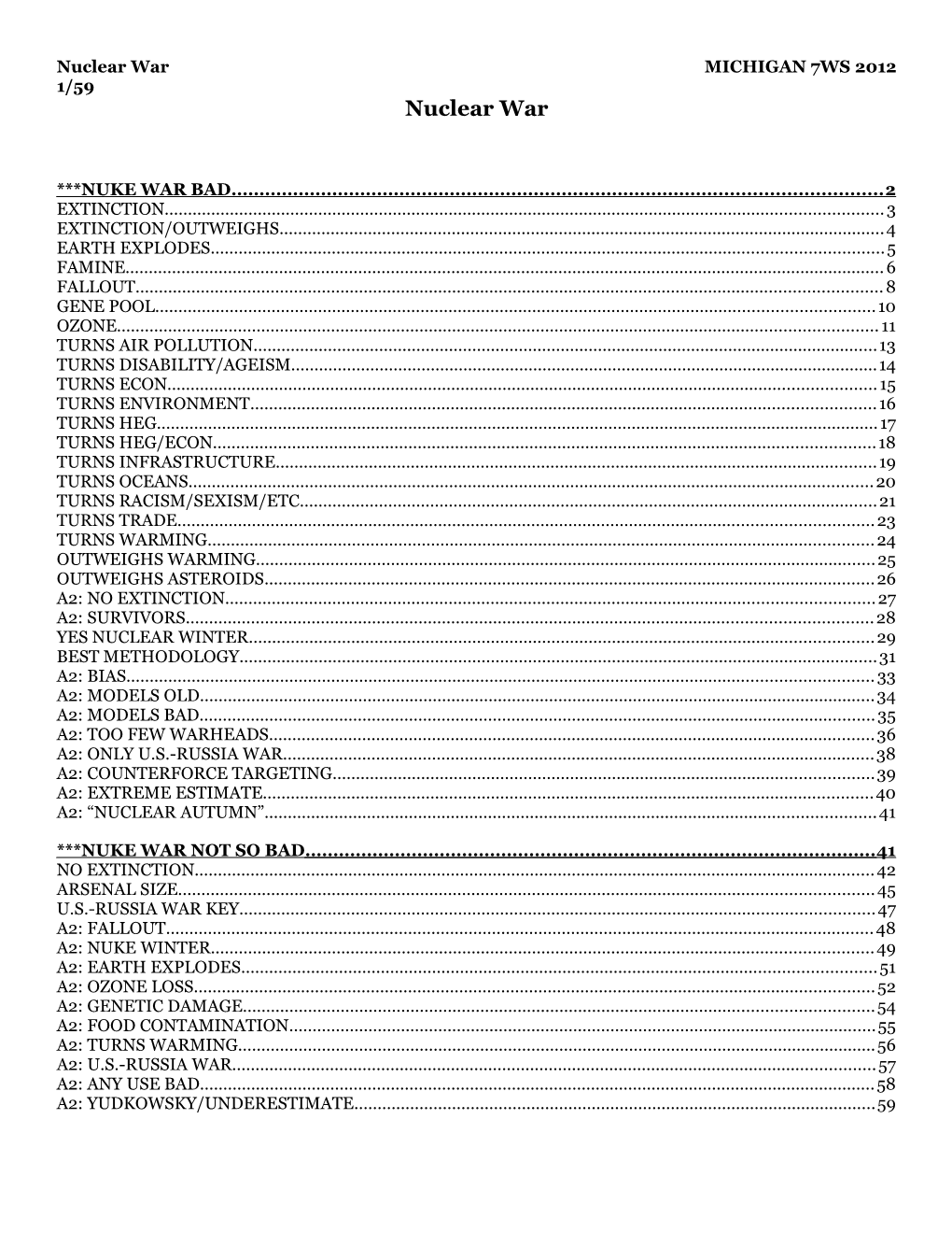 Nuclear War MICHIGAN 7WS 2012