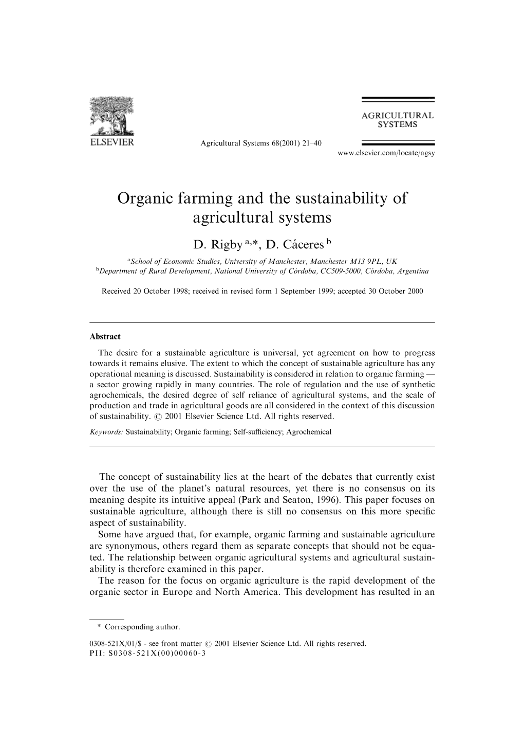 Organic Farming and the Sustainability of Agricultural Systems