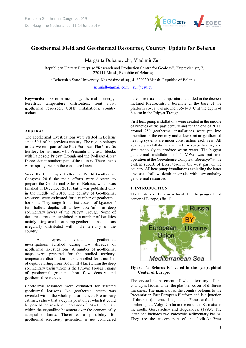 Geothermal Field and Geothermal Resources, Country Update for Belarus