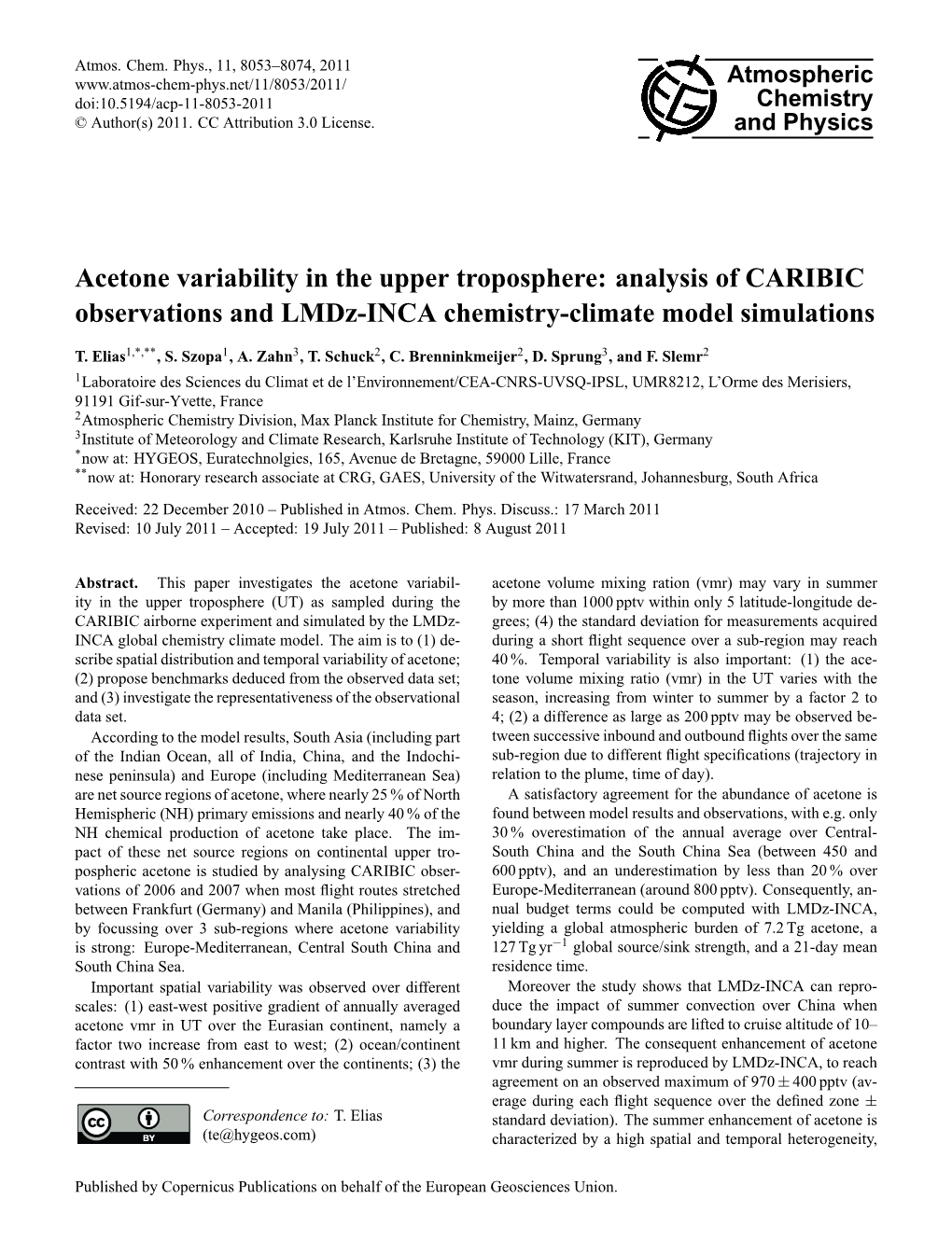 Acetone Variability in the Upper Troposphere: Analysis of CARIBIC Observations and Lmdz-INCA Chemistry-Climate Model Simulations