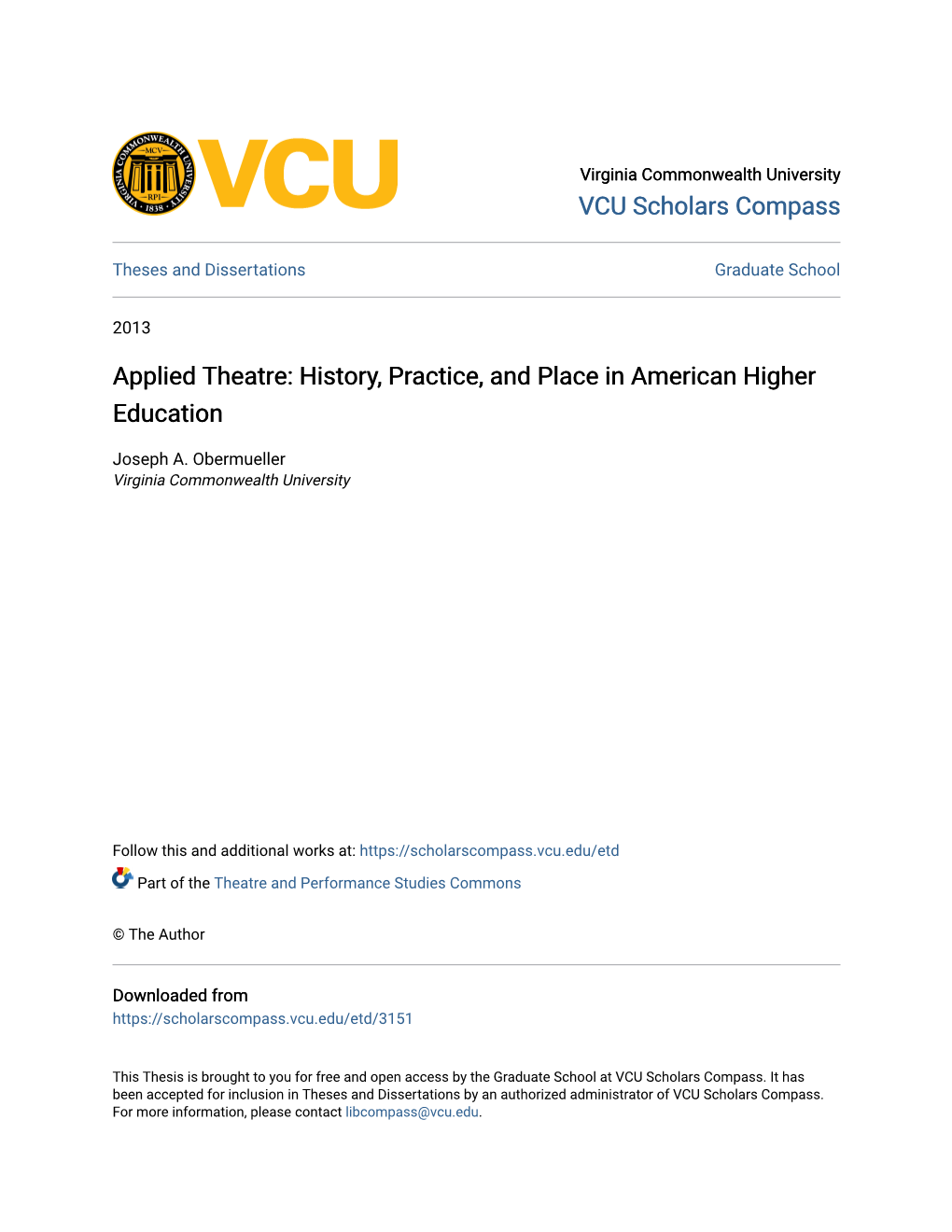 Applied Theatre: History, Practice, and Place in American Higher Education