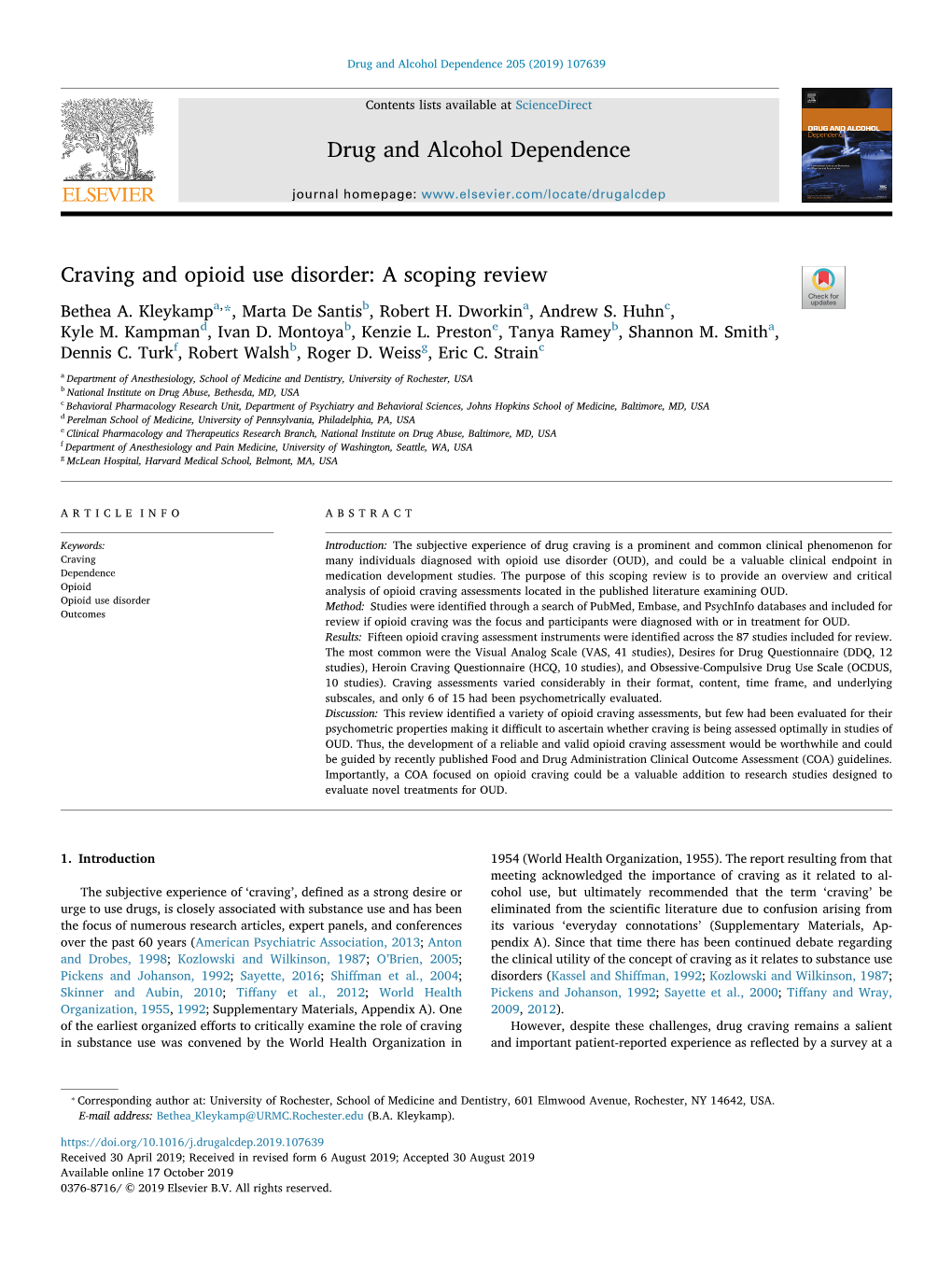 Craving and Opioid Use Disorder a Scoping Review