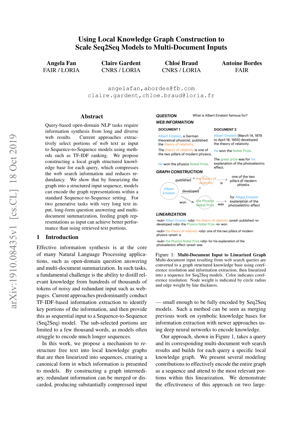 Using Local Knowledge Graph Construction to Scale Seq2seq Models to Multi-Document Inputs