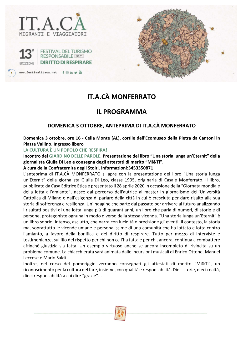 It.A.Cà Monferrato Il Programma