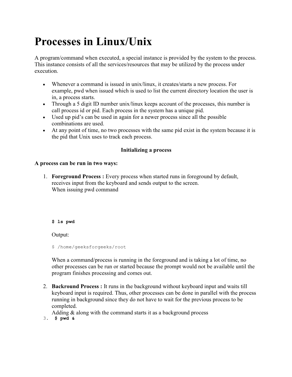 Processes in Linux/Unix