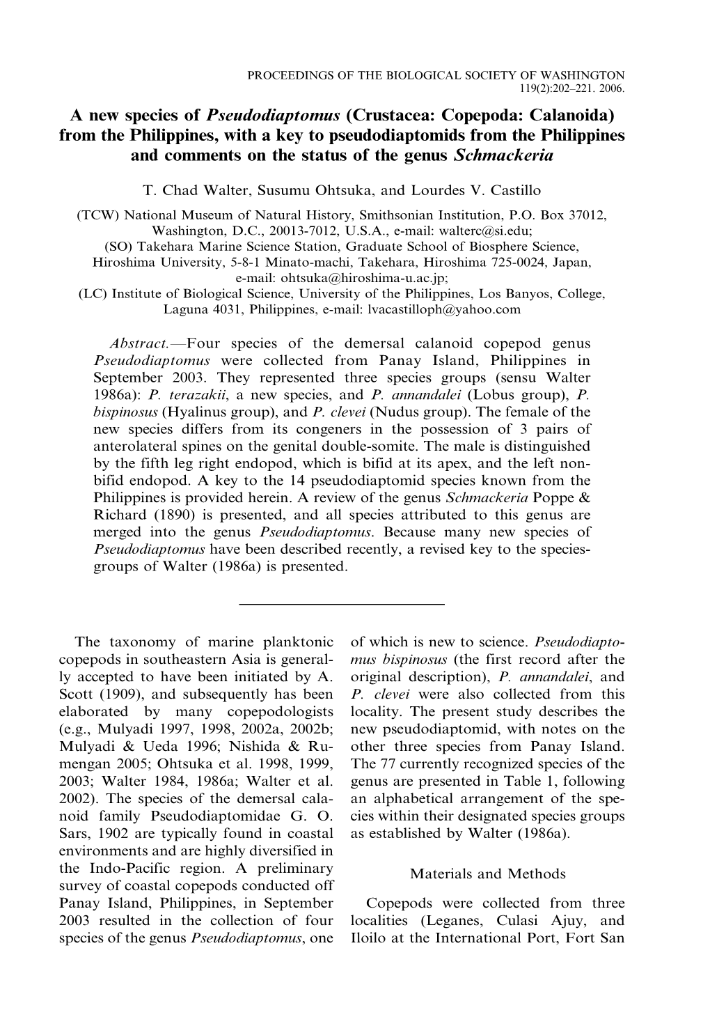 A New Species of Pseudodiaptomus