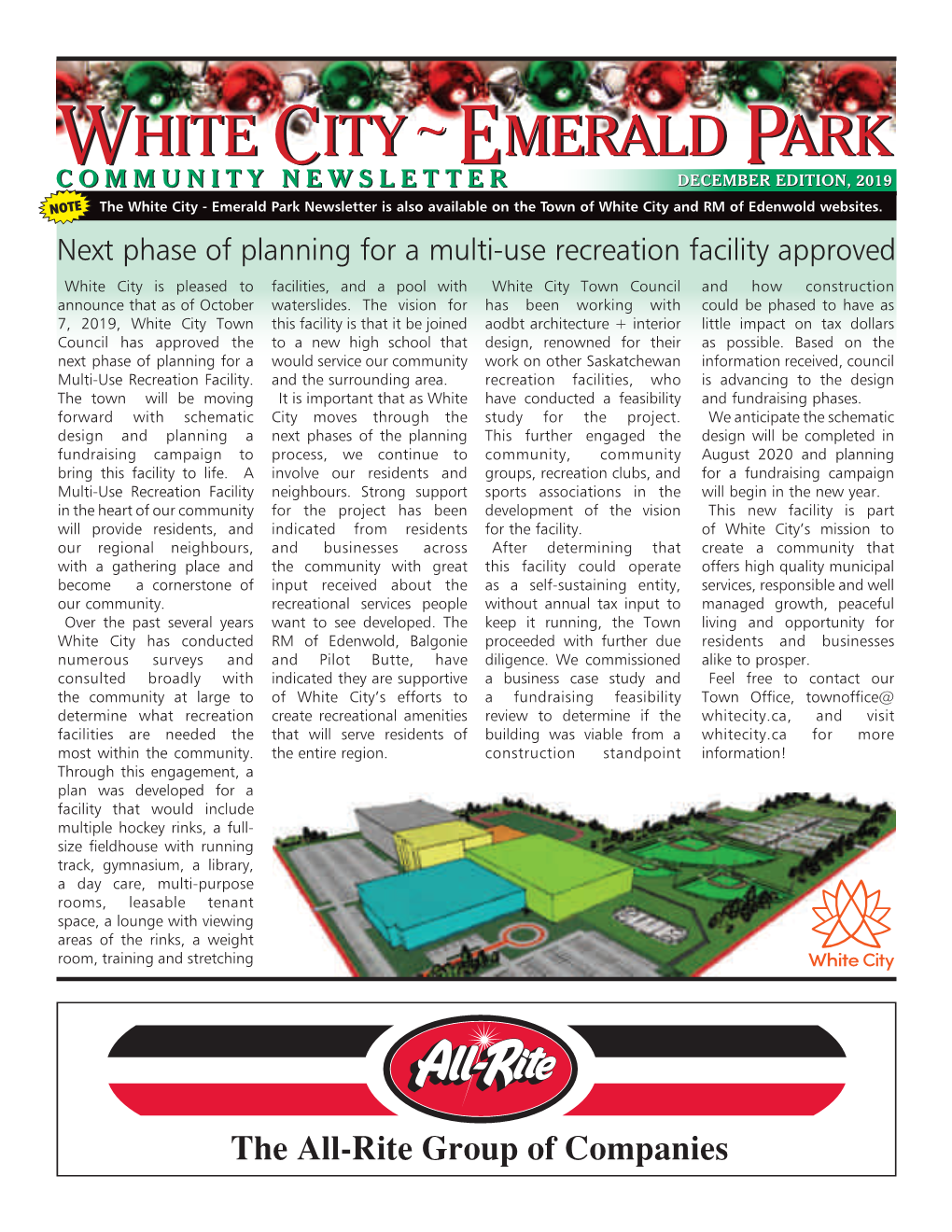 DECEMBER EDITION, 2019 NOTE the White City - Emerald Park Newsletter Is Also Available on the Town of White City and RM of Edenwold Websites