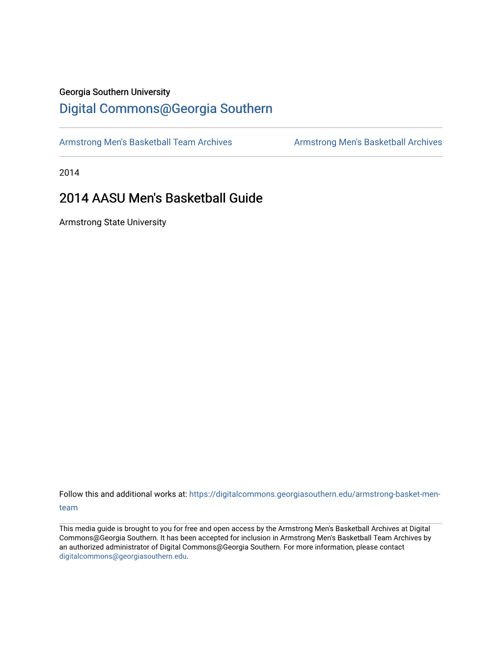 2014 AASU Men's Basketball Guide