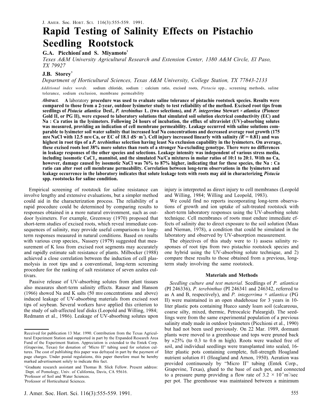 Rapid Testing of Salinity Effects on Pistachio Seedling Rootstocks