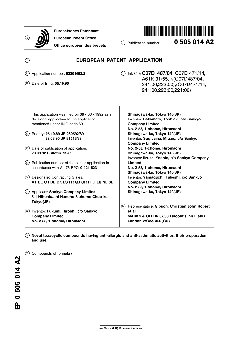 Novel Tetracyclic Compounds Having Anti-Allergic and Anti-Asthmatic Activities, Their Preparation and Use