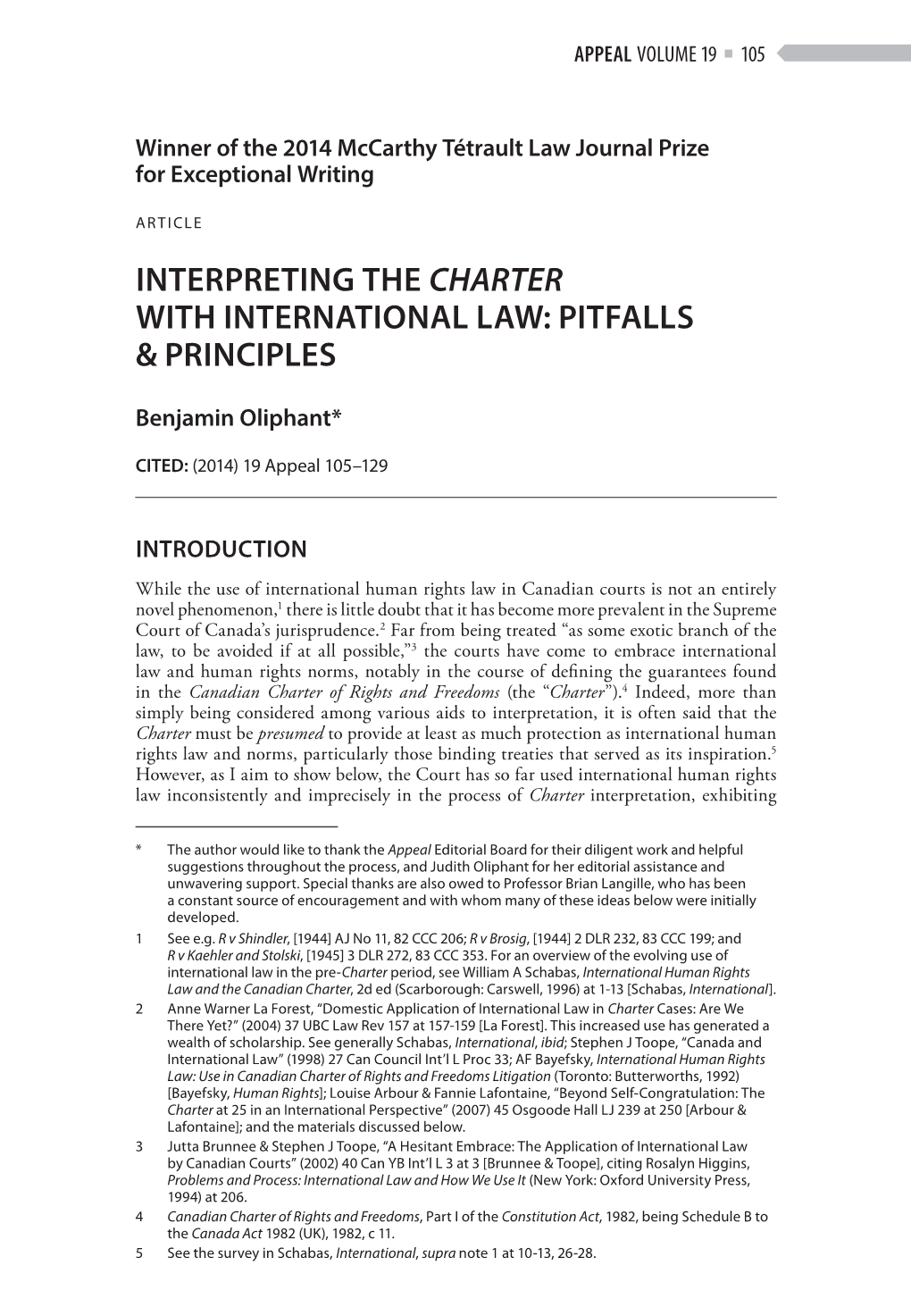 Interpreting the Charter with International Law: Pitfalls & Principles