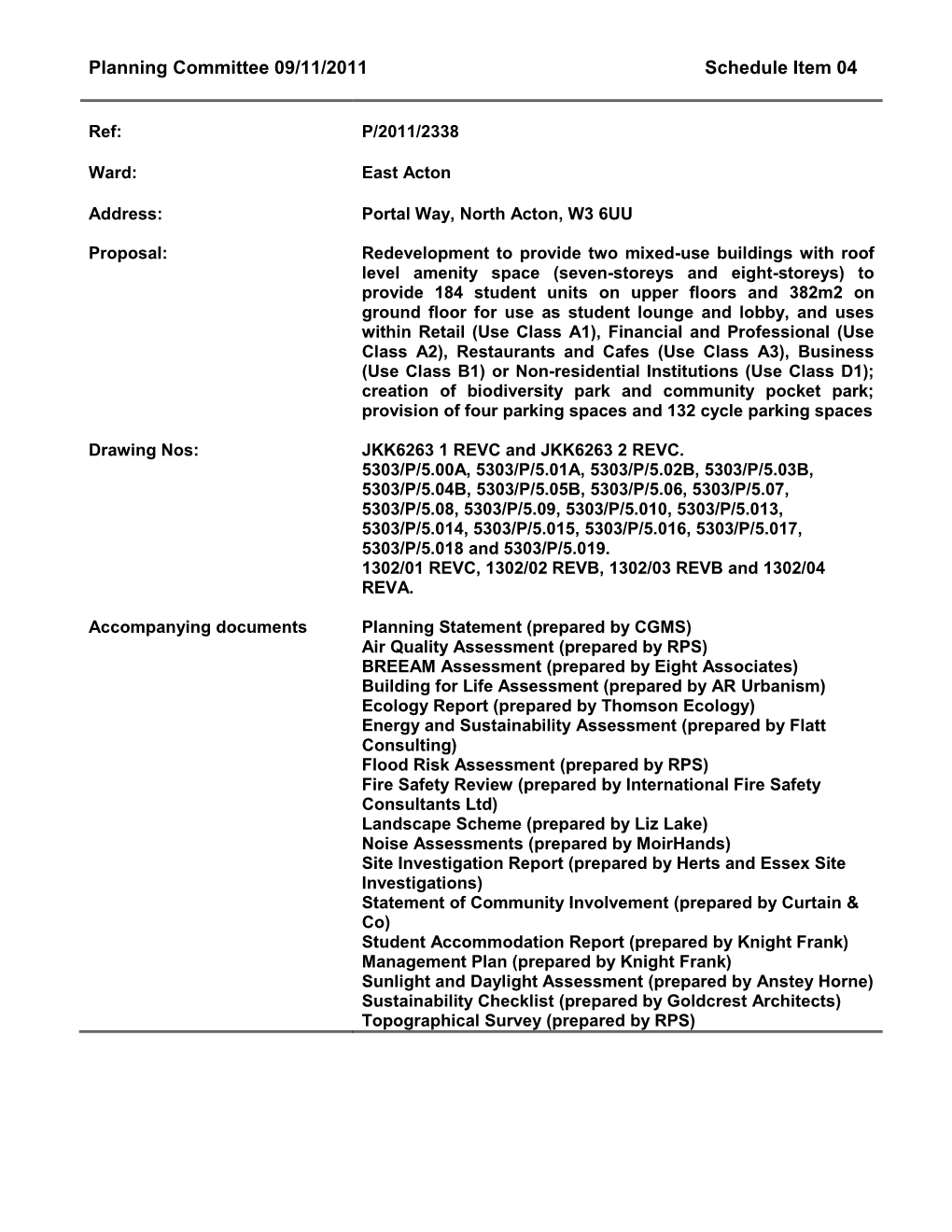 Planning Committee 09/11/2011 Schedule Item 04