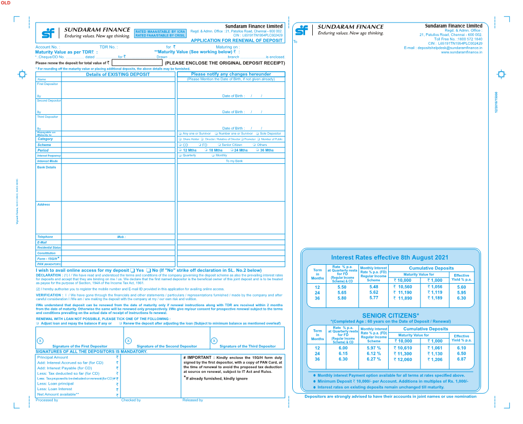 Renewal Application : SF