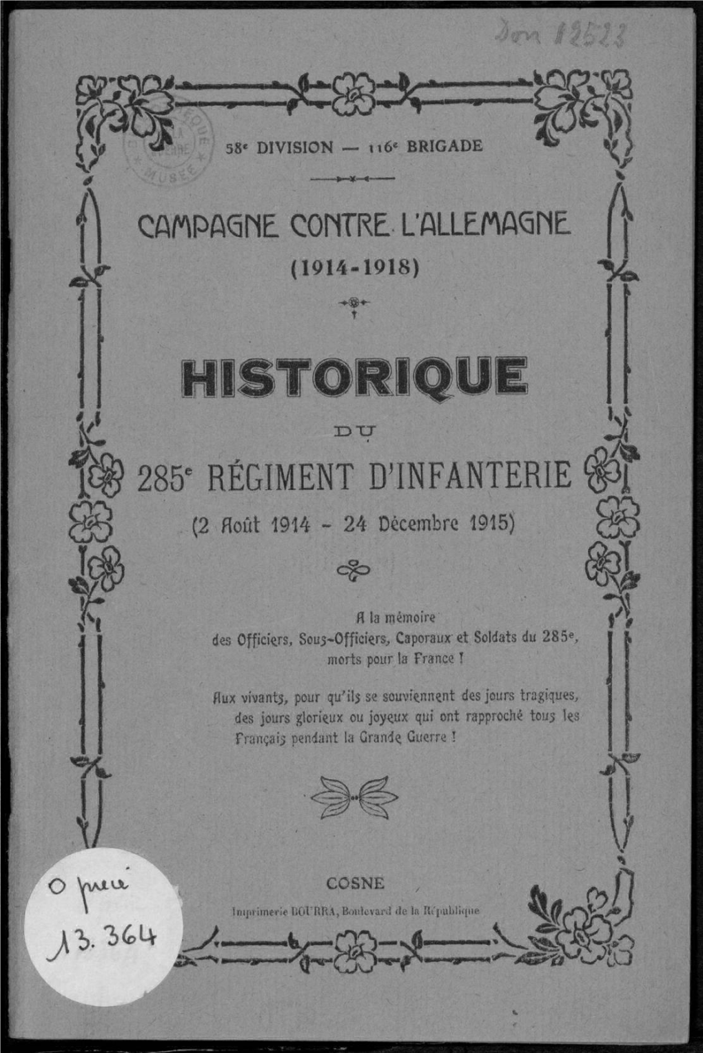 Historique Du 285Ème Régiment D'infanterie. France