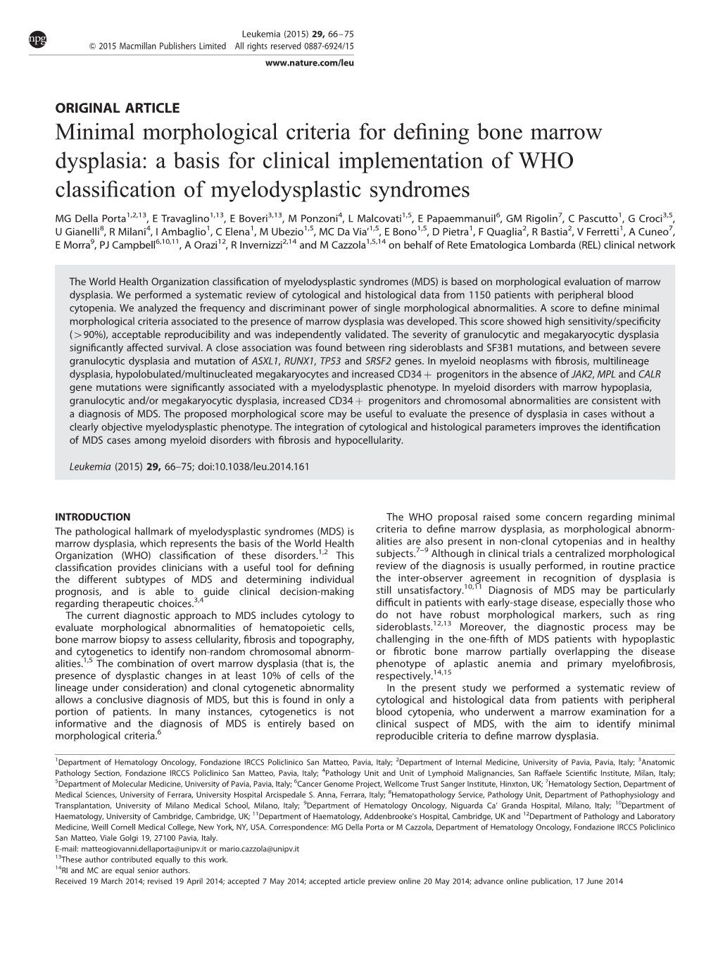 Minimal Morphological Criteria for Defining Bone Marrow