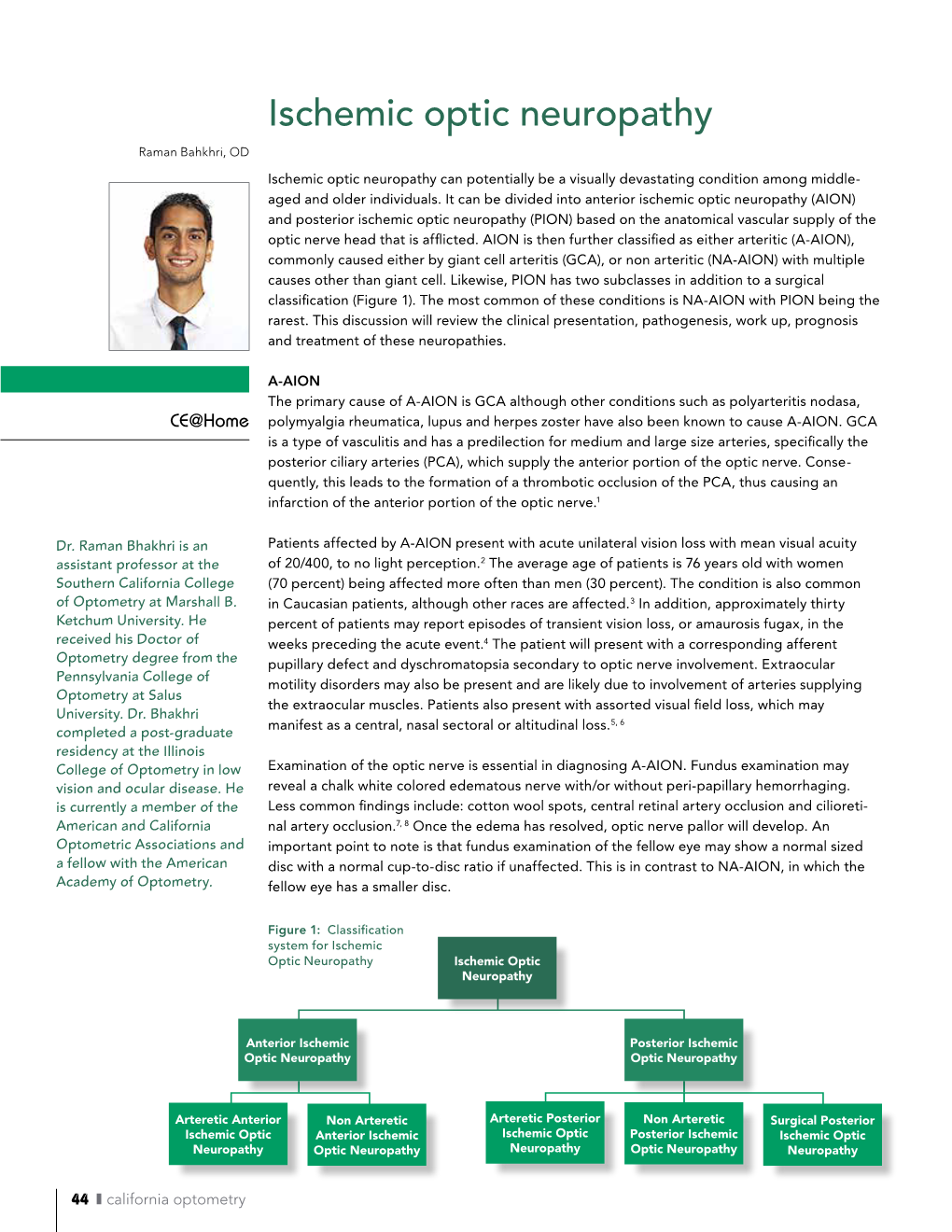 Ischemic Optic Neuropathy Raman Bahkhri, OD Ischemic Optic Neuropathy Can Potentially Be a Visually Devastating Condition Among Middle- Aged and Older Individuals