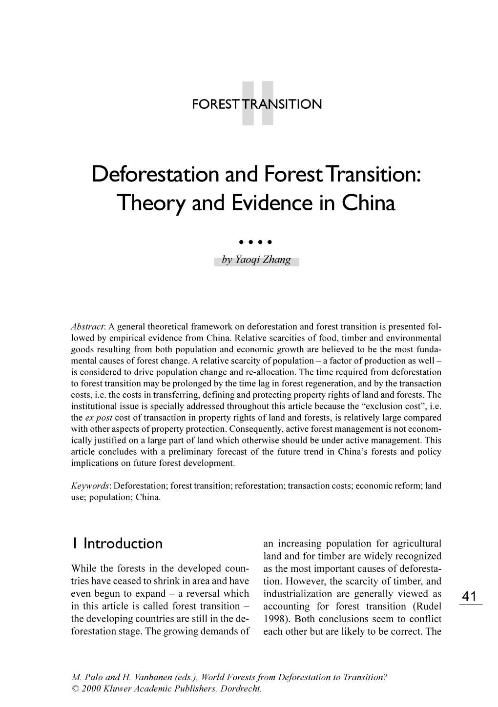 Deforestation and Forest Transition: Theory and Evidence in China