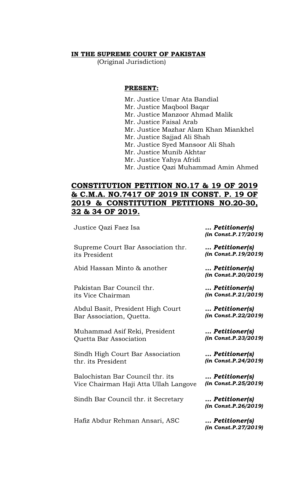 Constitution Petition No.17 & 19 of 2019 & C.M.A. No.7417 Of