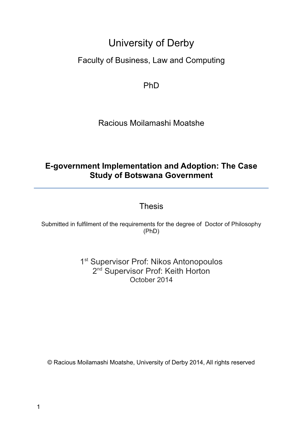 The Case Study of Botswana Government Thesis