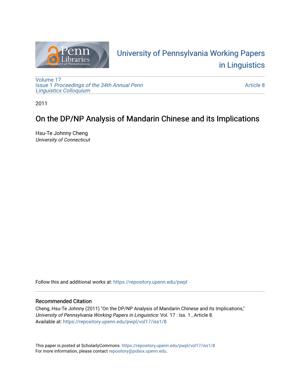 On the DP/NP Analysis of Mandarin Chinese and Its Implications