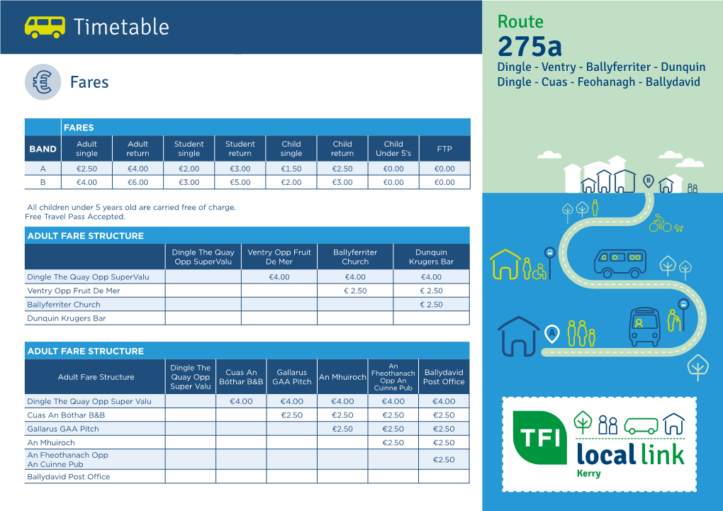 Timetable Route 275A Dingle - Ventry - Ballyferriter - Dunquin Fares Dingle - Cuas - Feohanagh - Ballydavid