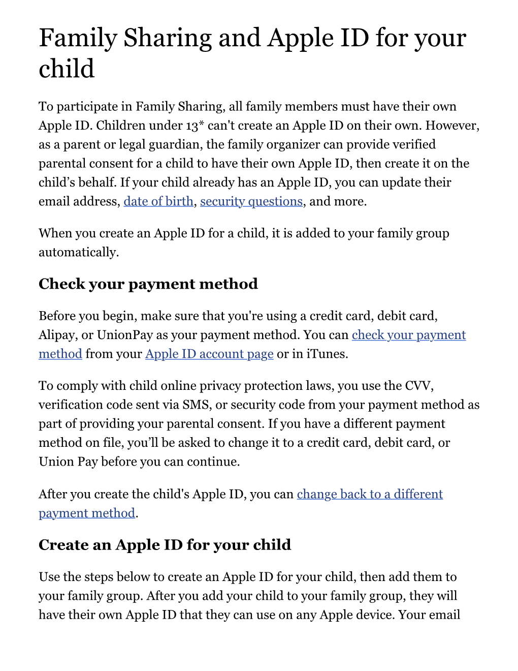 Family Sharing and Apple ID for Your Child