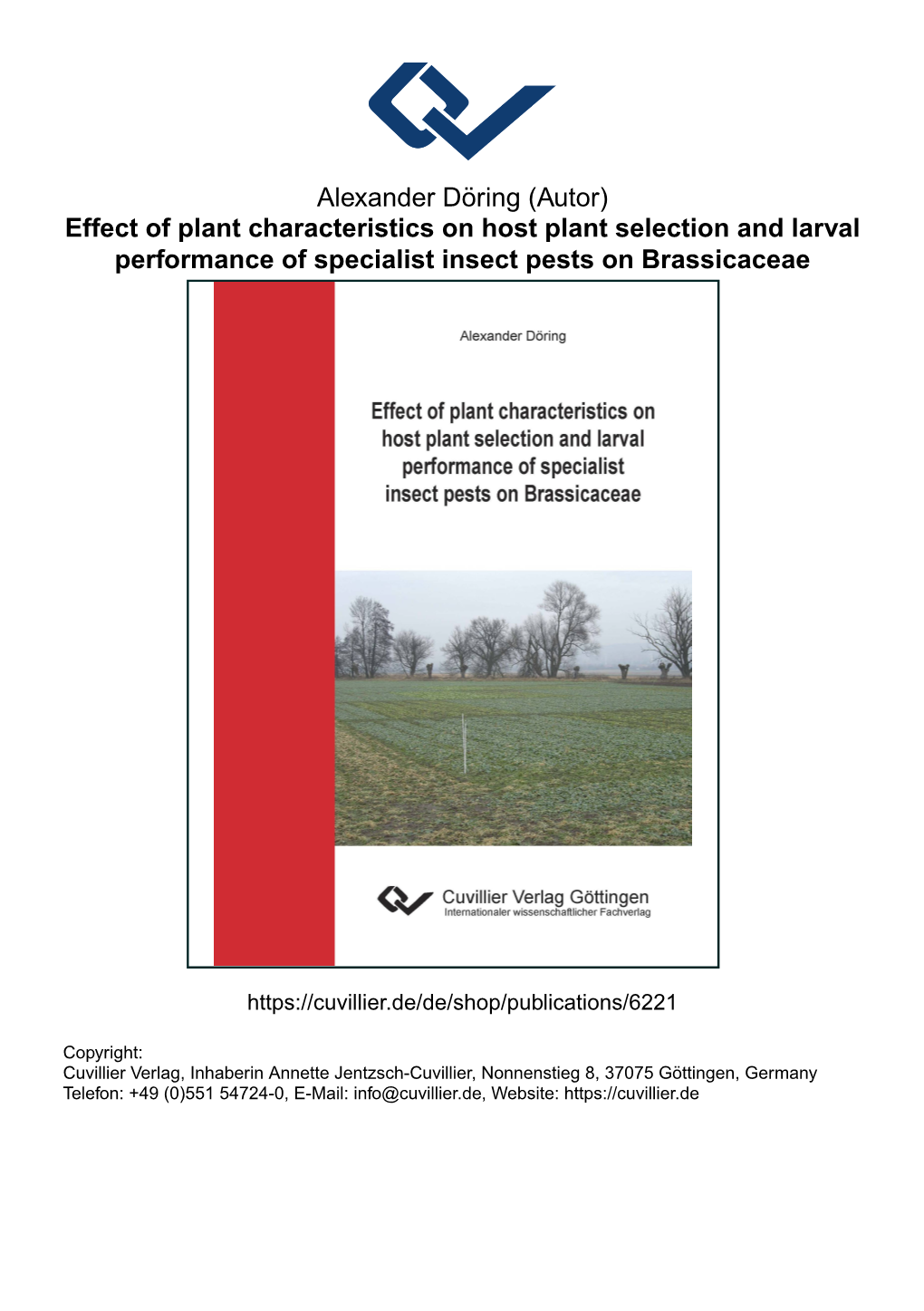 (Autor) Effect of Plant Characteristics on Host Plant Selection and Larval Performance of Specialist Insect Pests on Brassicaceae
