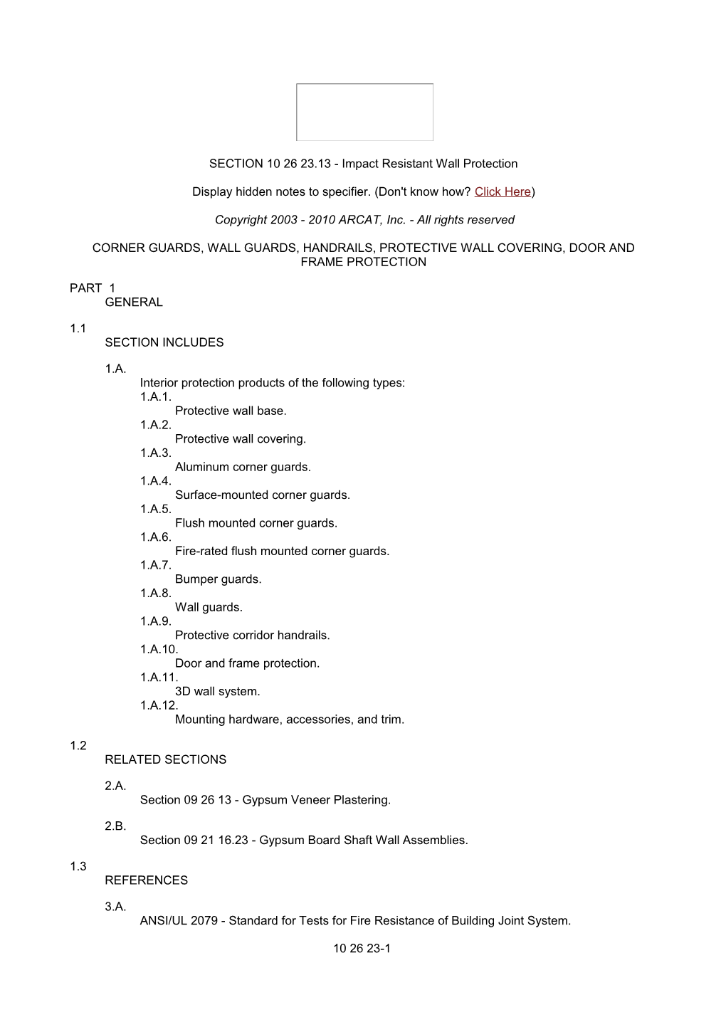 SECTION 10 26 23.13 - Impact Resistant Wall Protection