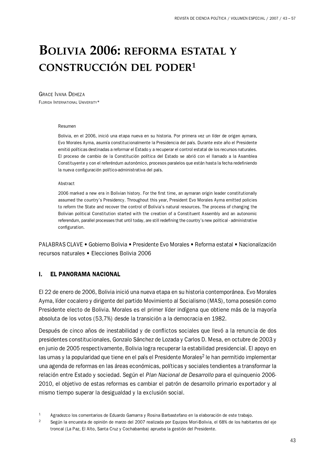 Bolivia 2006: Reforma Estatal Y Construcción Del Poder