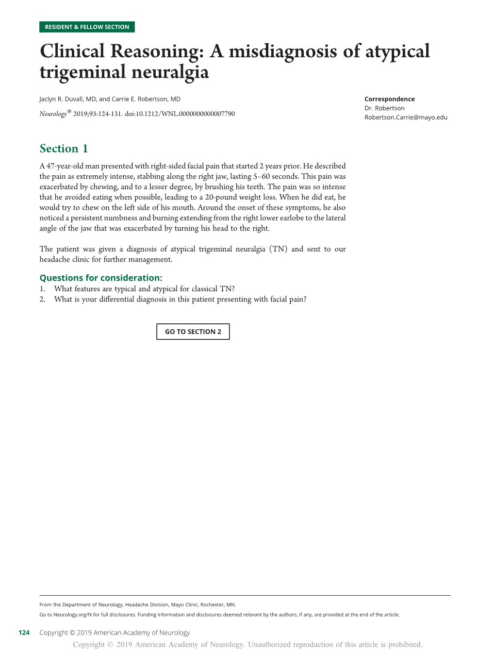 A Misdiagnosis of Atypical Trigeminal Neuralgia