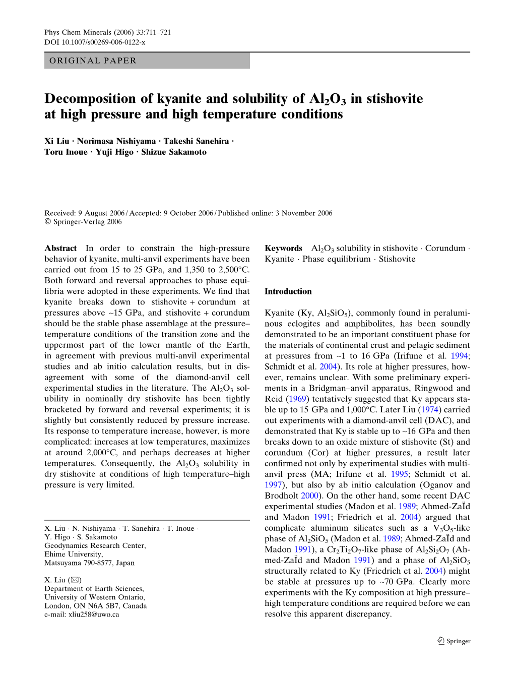 Decomposition of Kyanite and Solubility of Al2o3 in Stishovite at High Pressure and High Temperature Conditions