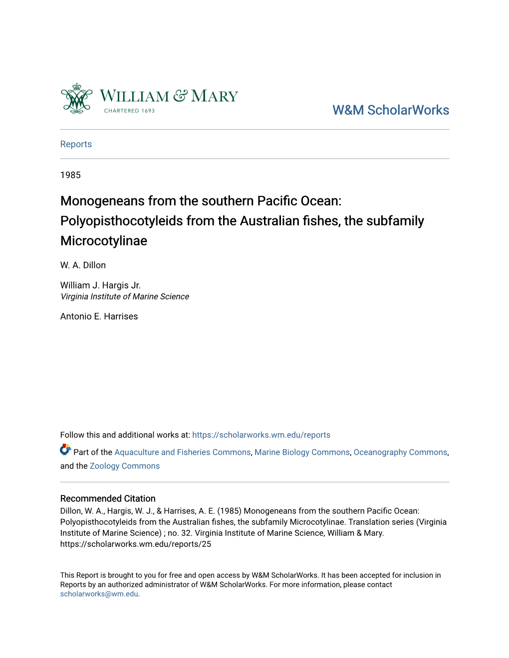 Monogeneans from the Southern Pacific Ocean: Polyopisthocotyleids from the Australian Fishes, the Subfamily Microcotylinae