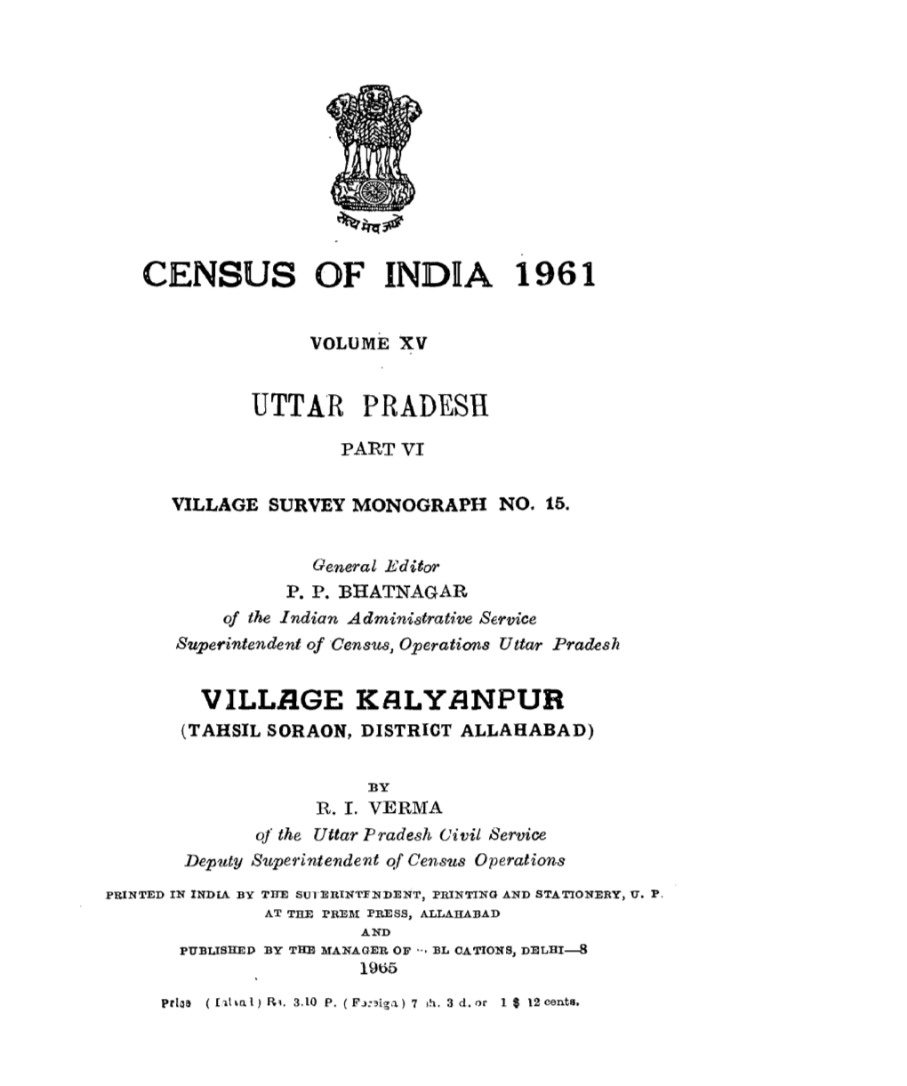 Village Survey Monograph No-15, Village Kalyanpur, Part VI, Vol-XV