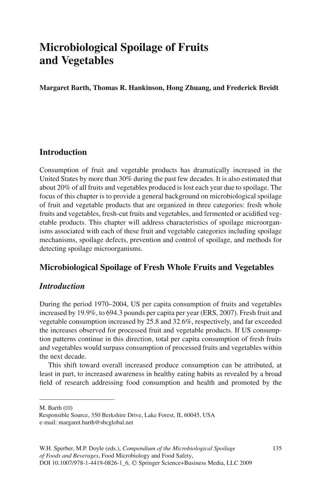 Microbiological Spoilage of Fruits and Vegetables